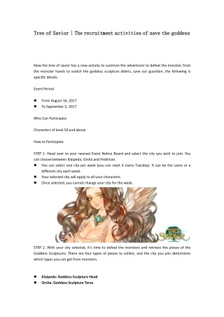 Tree of Savior | The recruitment activities of save the goddess