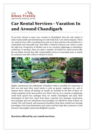 Car Rental Services - Vacation In and Around Chandigarh
