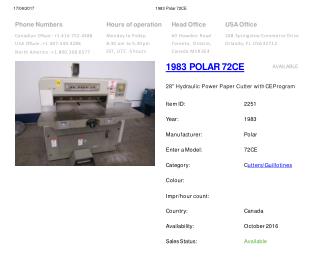 Buy Used 1983 POLAR 72CE Machine