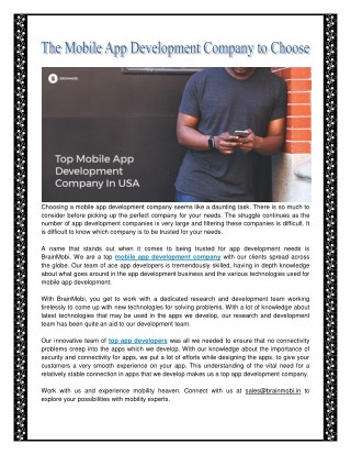 The Mobile App Development Company to Choose