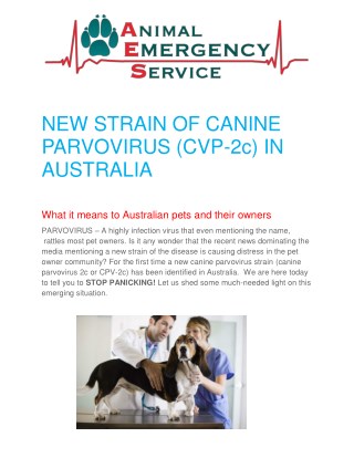NEW STRAIN OF CANINE PARVOVIRUS IN AUSTRALIA