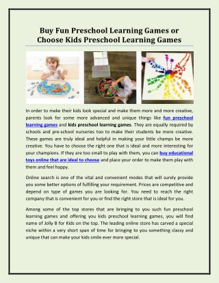 Buy Fun Preschool Learning Games or Choose Kids Preschool Learning Games
