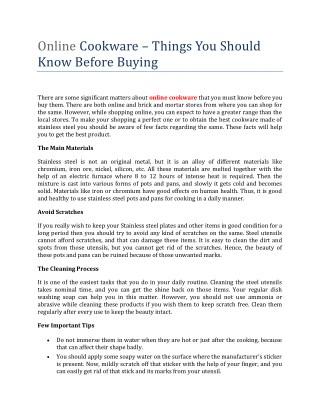 Online Cookware – Things You Should Know Before Buying