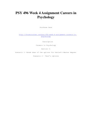 PSY 496 Week 4 Assignment Careers in Psychology