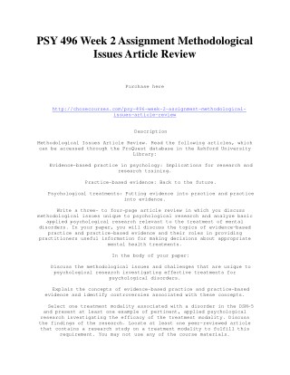 PSY 496 Week 2 Assignment Methodological Issues Article Review