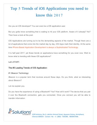 Top 5 Trends of iOS Applications you need to know this 2017