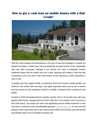 How to get a cash loan on mobile homes with a Bad Credit?