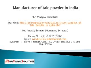 Manufacturer of talc powder in India