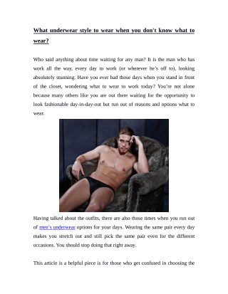 What Underwear Style To Wear When You Don't Know What To Wear?