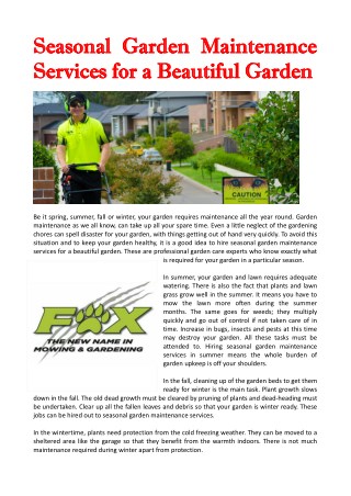 Seasonal Garden Maintenance Services for a Beautiful Garden