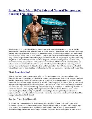 Primex Testo Max: 100% Safe and Natural Testosterone Booster| Free Trial