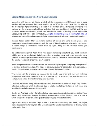 Digital Marketing is The New Game Changer