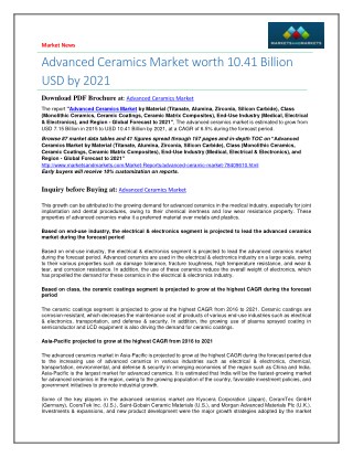 Advanced Ceramics Market worth 10.41 Billion USD by 2021