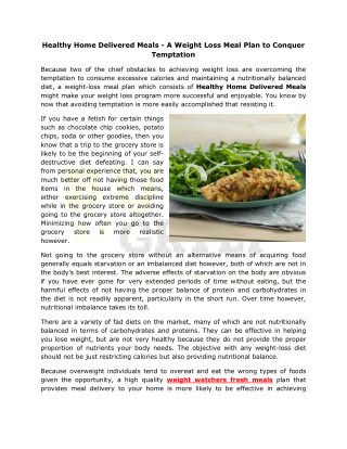 Healthy Home Delivered Meals - A Weight Loss Meal Plan to Conquer Temptation