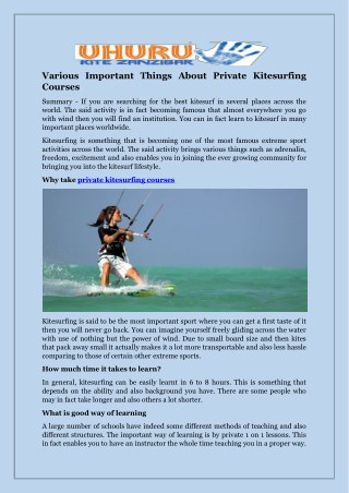 Various Important Things About Private Kitesurfing Courses