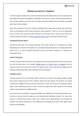 Making Learning Fun in Singapore