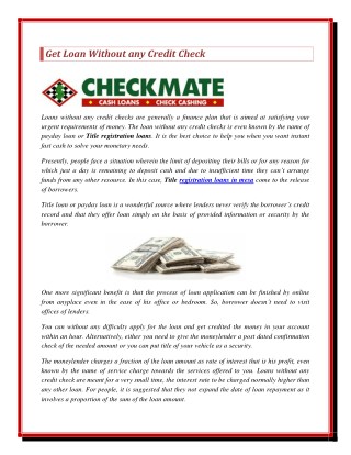 Get Loan Without any Credit Check