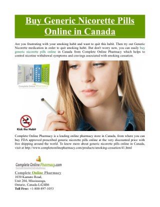 Buy Generic Nicorette Pills Online in Canada