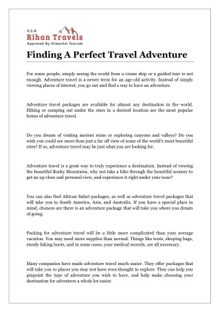 Finding A Perfect Travel Adventure