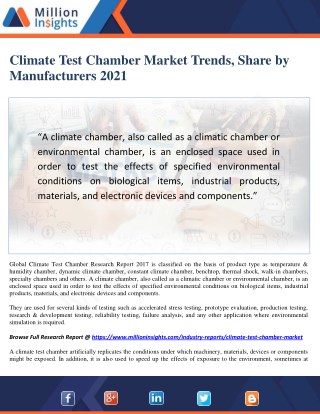 Climate Test Chamber Market Growth, Trends, Share by Manufacturers 2021