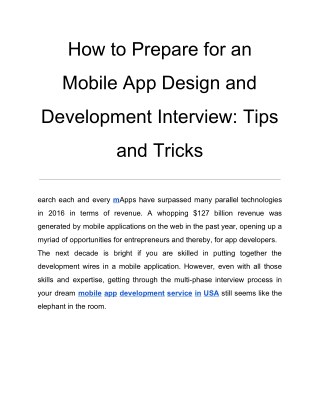 How​ ​to​ ​Prepare​ ​for​ ​an Mobile​ ​App​ ​Design​ ​and Development​ ​Interview:​ ​Tips and​ ​Tricks