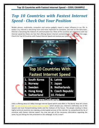 Top 10 Countries with Fastest Internet Speed