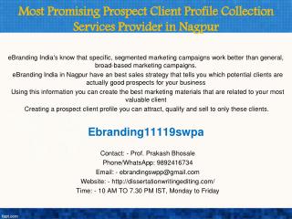 Most Promising Prospect Client Profile Collection Services Provider in Nagpur