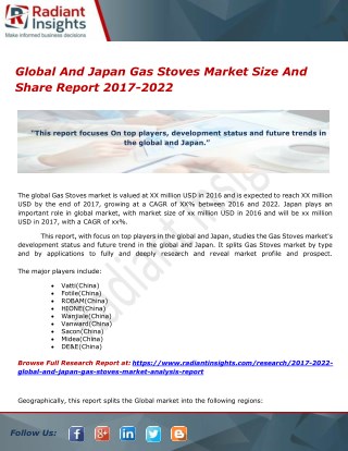 Global And Japan Gas Stoves Market Size And Share Report 2017-2022