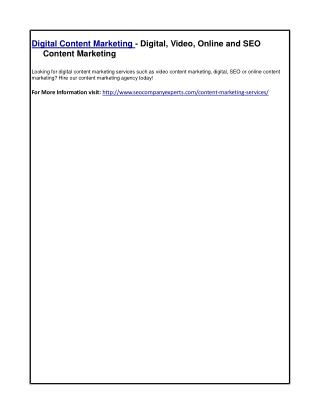 Digital Content Marketing - Digital, Video, Online and SEO Content Marketing