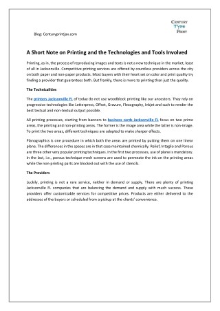 A Short Note on Printing and the Technologies and Tools Involved