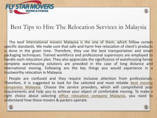 Best tips to hire the relocation services in Malaysia