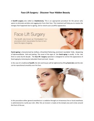 Restore Your Fresh, Youthful Appearance through Face Lift Surgery