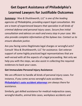 Get Expert Assistance of Philadelphia’s Learned Lawyers for Justifiable Outcomes