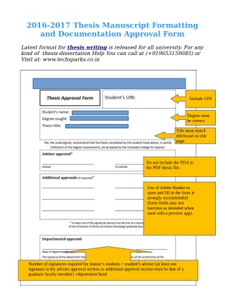 2016-2017 Thesis Manuscript Formatting and Documentation Approval Form