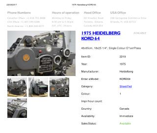 Buy Used 1975 KORD 64 HEIDELBERG Printing Presses Machine