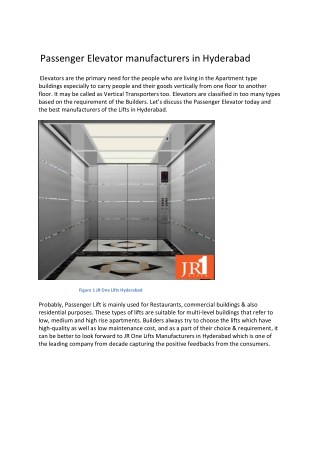 Passenger Elevator Manufacturers in Hyderabad