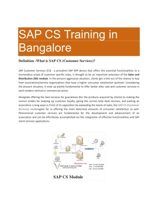 SAP CS Training in Bangalore