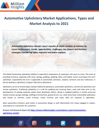 Automotive Upholstery Market Share, Market Size, Market Trends and Analysis 2021