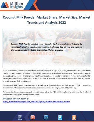 Coconut Milk Powder Market Size to 2022 Analysis by Applications and Types