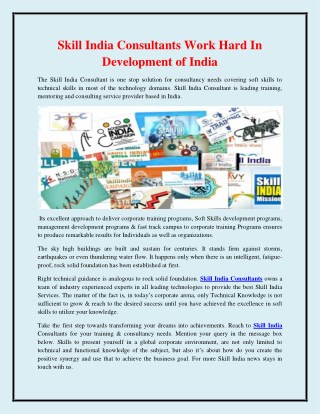 Skill India Consultants Work Hard in Development of India