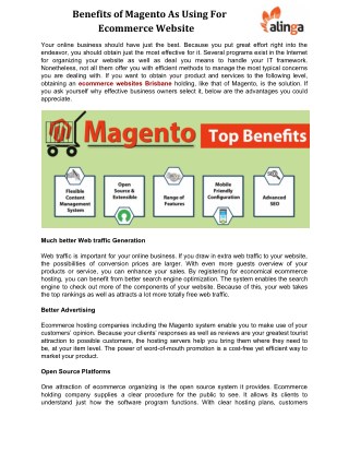 Benefits of Magento As Using For Ecommerce Website