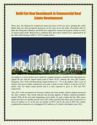 Delhi Set New Benchmark in Commercial Real Estate Development