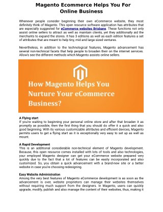 Magento Ecommerce Helps You For Online Business