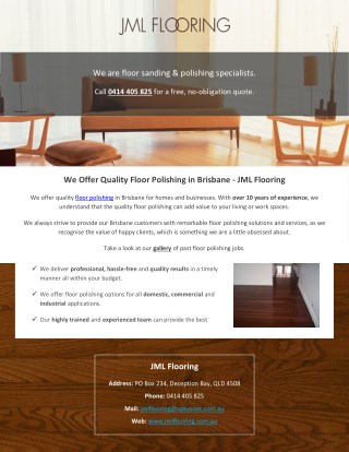 We Offer Quality Floor Polishing in Brisbane - JML Flooring