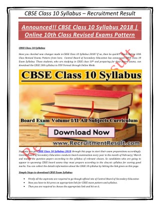 CBSE Class 10 Syllabus