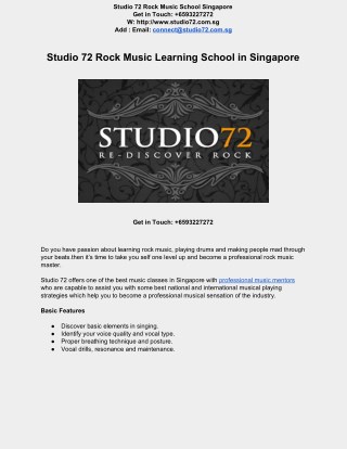 Studio 72 Rock Music Learning School in Singapore