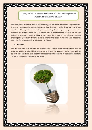 7 Easy Rules Of Energy Efficiency Is The Least Expensive Form Of Sustainable Energy.