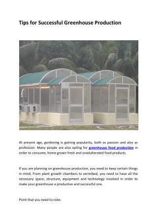 Tips for Successful Greenhouse Production