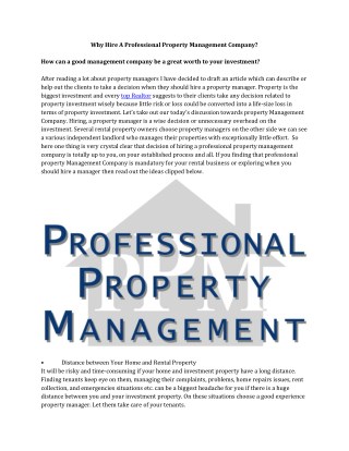 Why Hire A Professional Property Management Company?