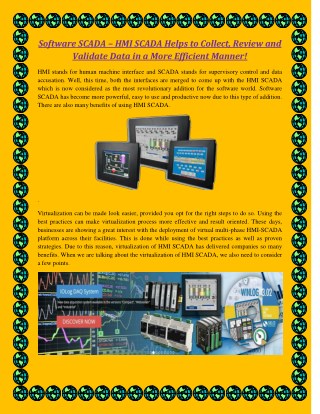 Software SCADA – HMI SCADA Helps to Collect, Review and Validate Data in a More Efficient Manner!